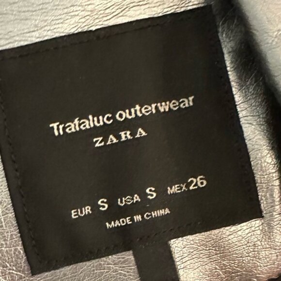 Zara Chrome Biker Jacket Size Small - Picture 2 of 3